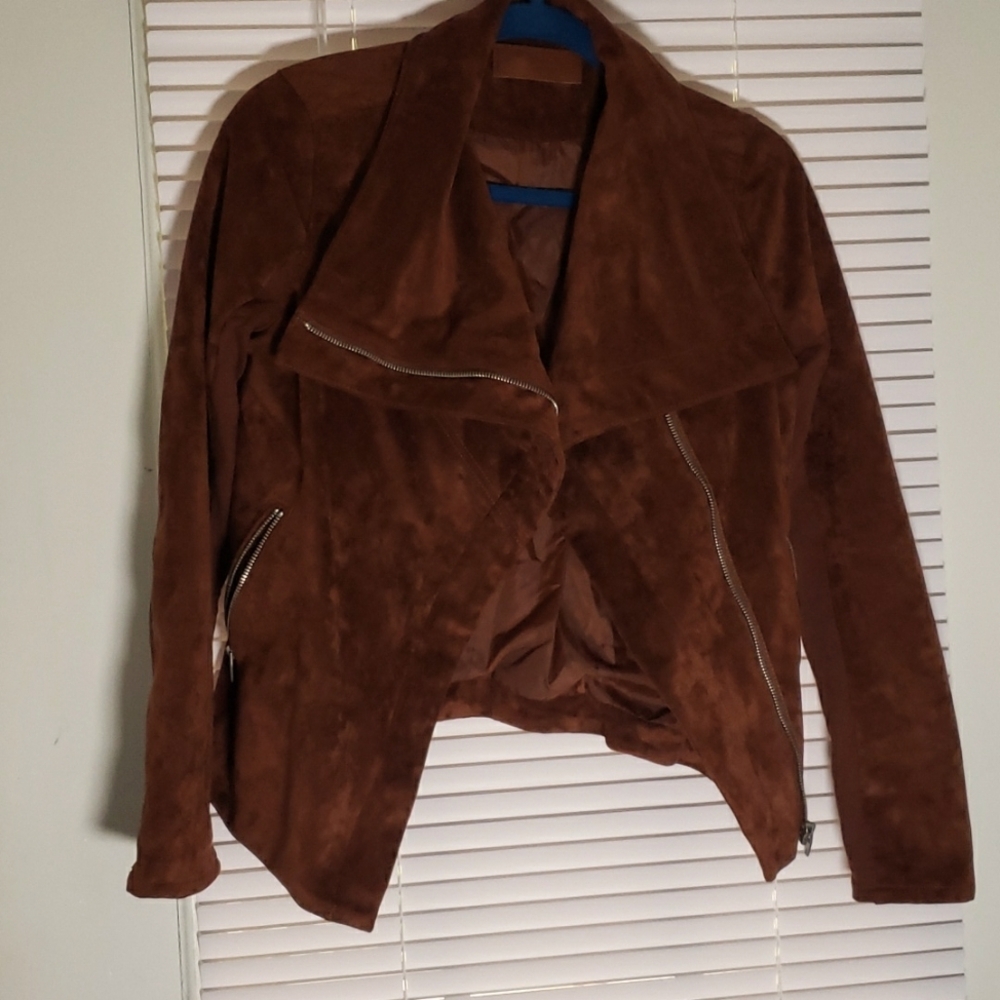 SL8 Vegan leather Faux Suede Moto Jacket - Luxe in Rust Orange- Small - Picture 5 of 10